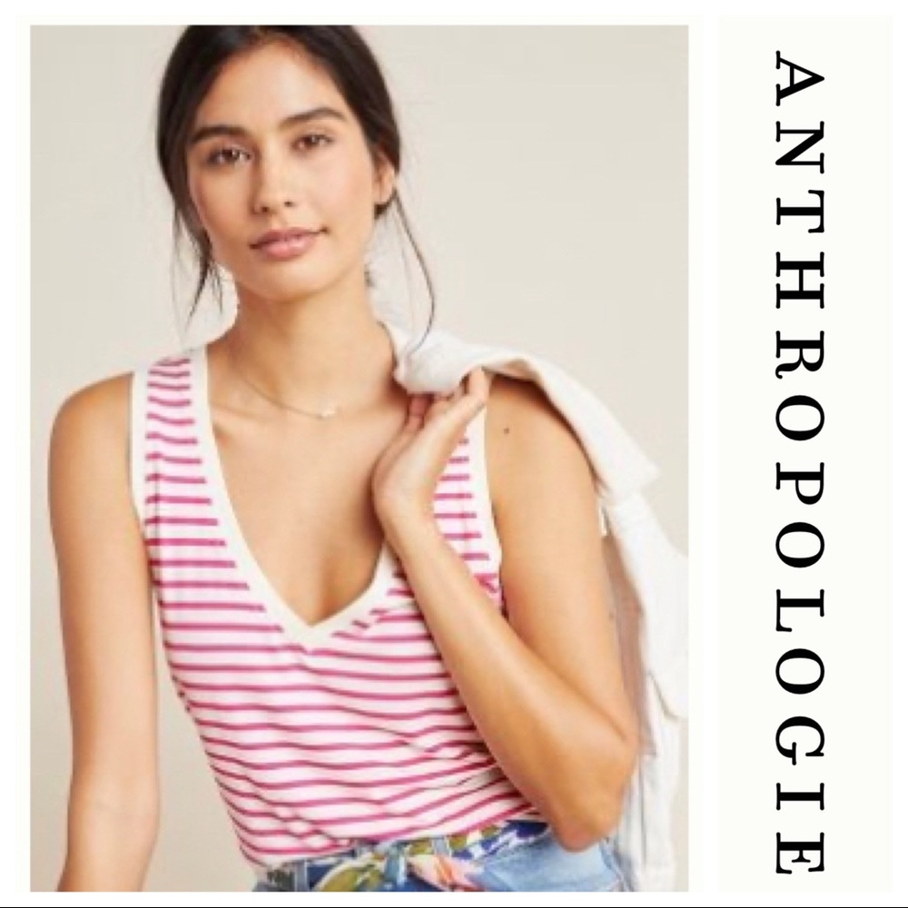 LIKE NEW Pink & Off-White Antigua Striped Tank, Small, Bordeaux / Anthropologie